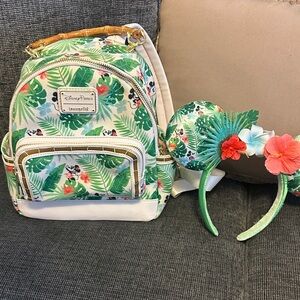 Disney Green and White Tropical Backpack with Headband